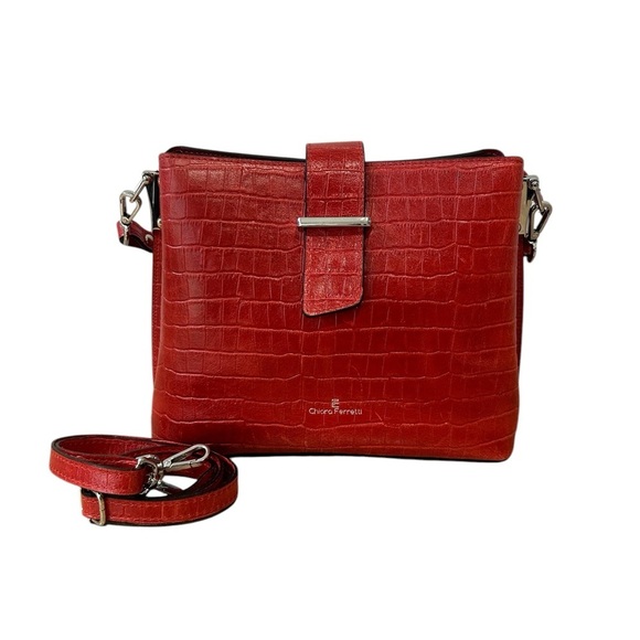 Chiara Ferretti red leather croc embossed box purse with two removable straps - Picture 1 of 13